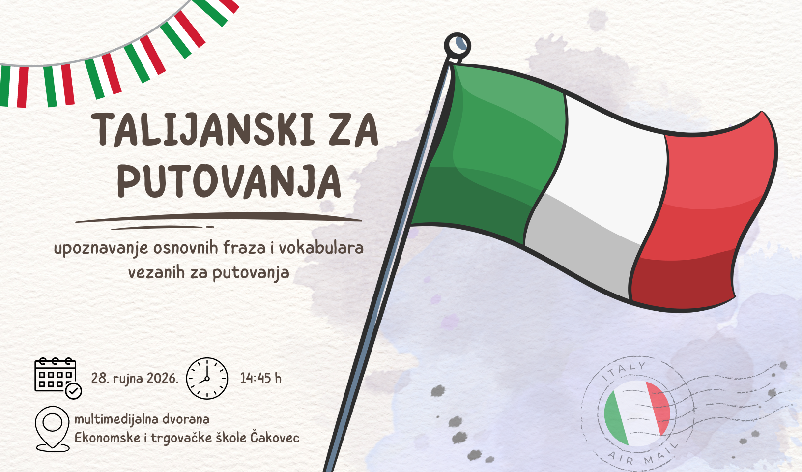 Talijanski za putovanja (radionica za odrasle) – upoznavanje osnovnih fraza i vokabulara vezanih za putovanja