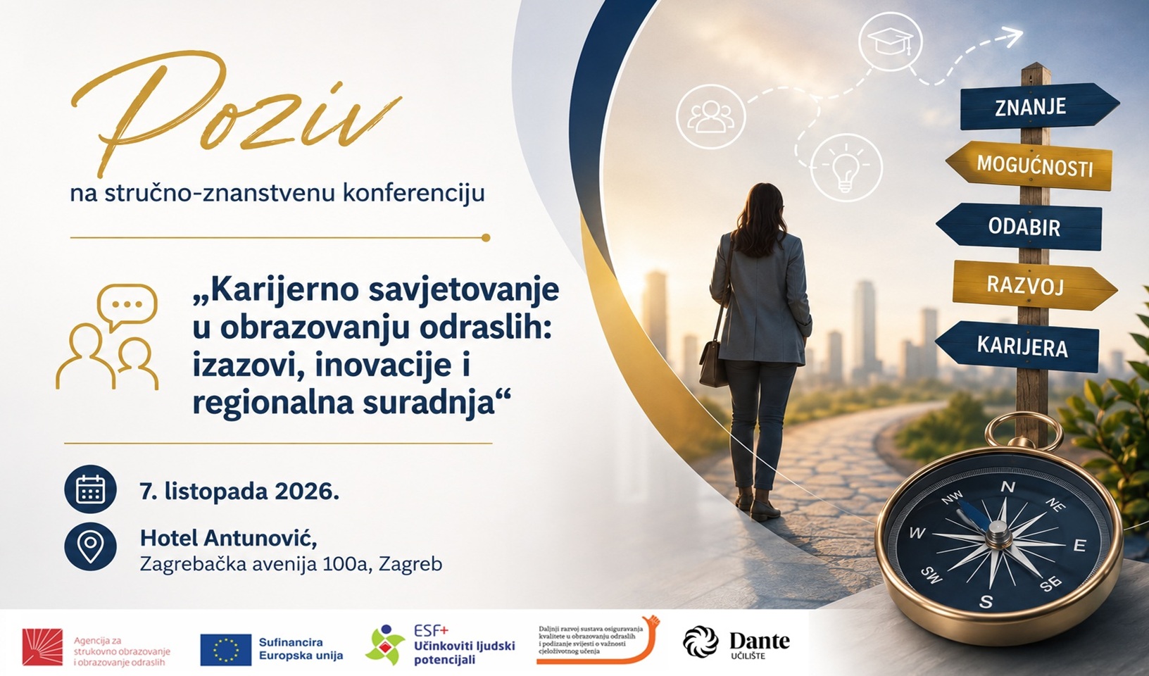 Poziv za prijavu na stručno-znanstvenu konferenciju "Karijerno savjetovanje u obrazovanju odraslih: izazovi, inovacije i regionalna suradnja"  